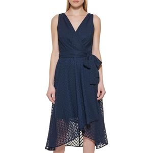 Tommy Hilfiger Chiffon Faux Wrap Dress Blue 8 NEW